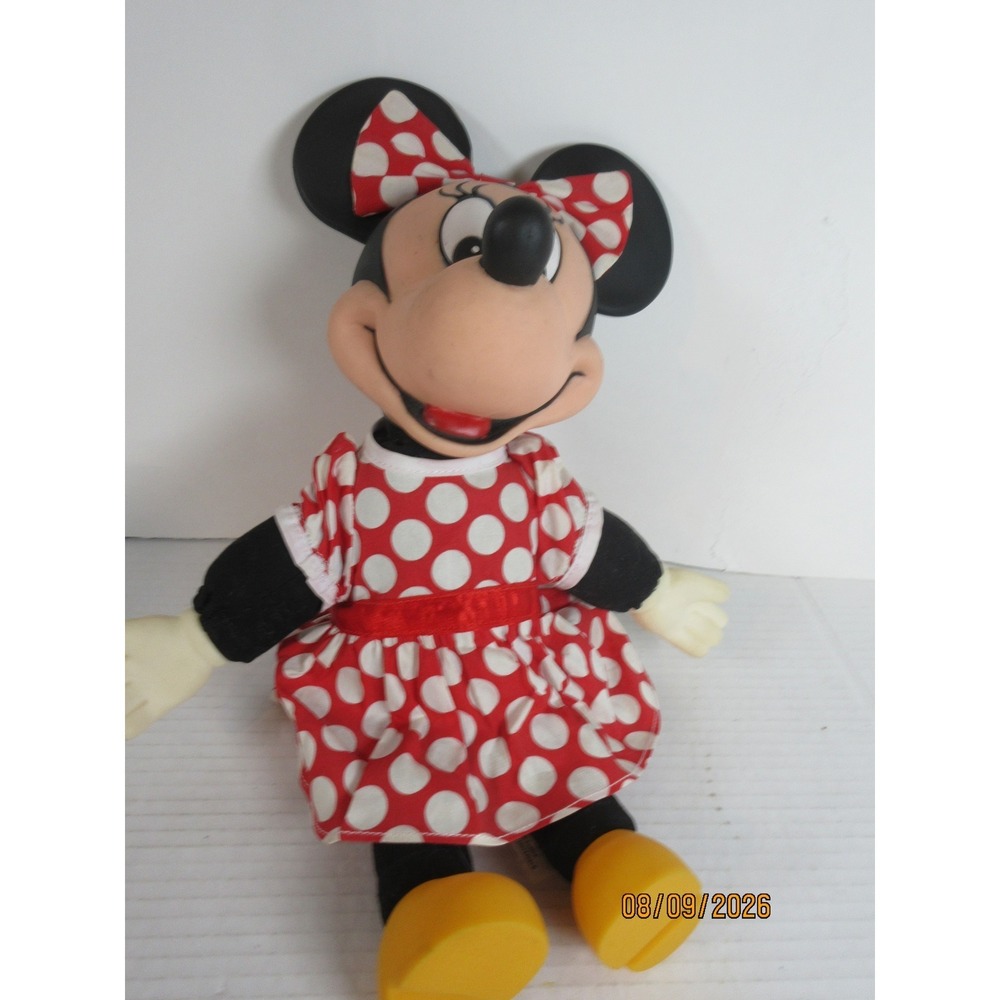 Disney Minnie Mouse Plush Doll Red Polka Dot Dress Vinyl Head Vintage Style